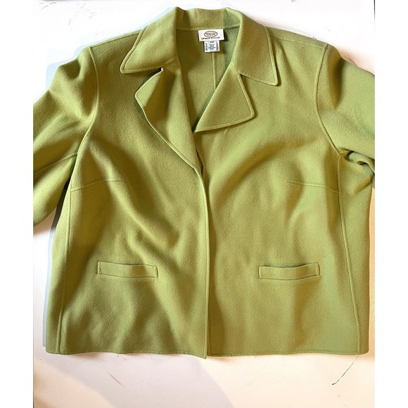 Talbots Woman Petites 22W Lime Green 100% Wool Open Front Cardigan Blazer Pocket - Picture 4 of 13